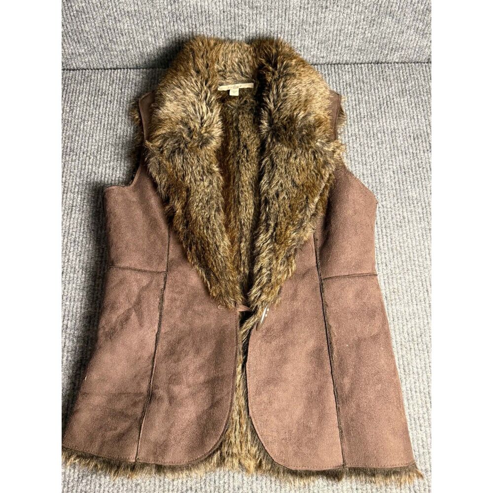 Fever Faux Suede & Faux Fur Vest Brown Size Medium EUC